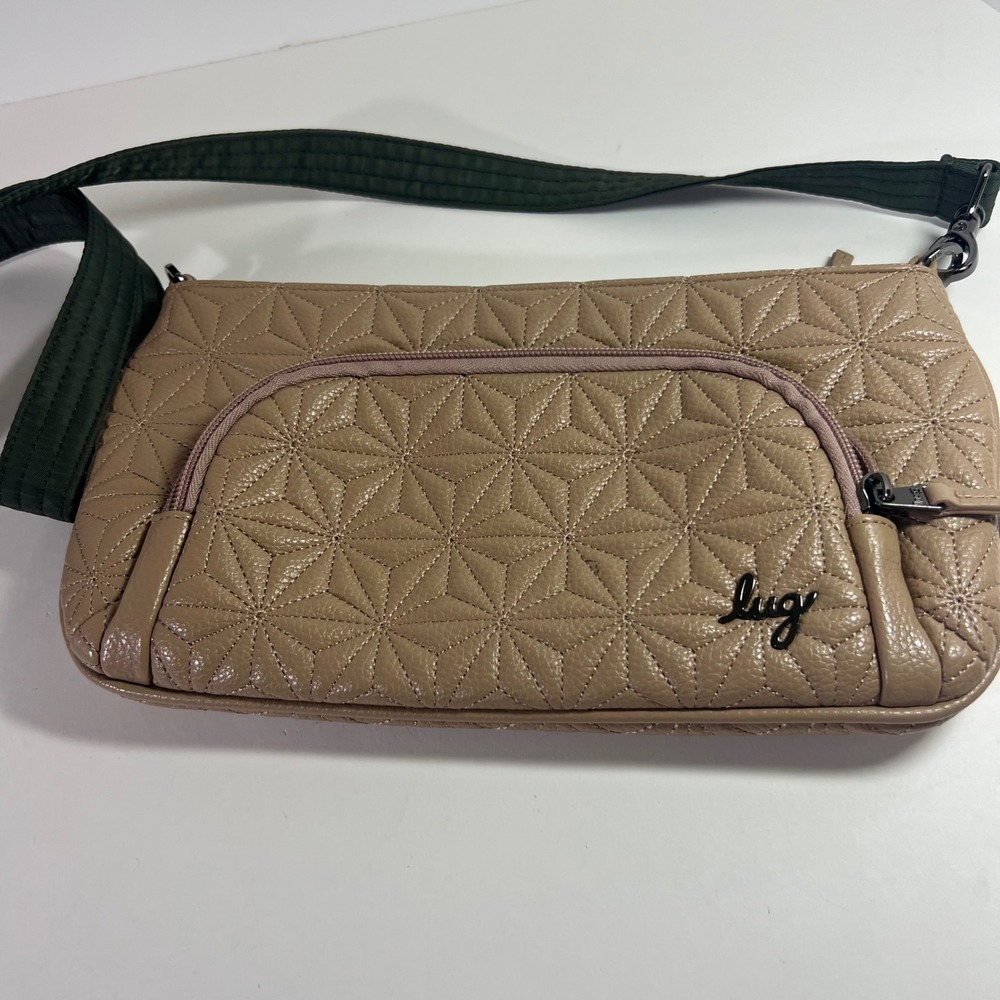 Lug Flyer Luxe Convertible Crossbody Bag VeganLeather Tan Geometric 5 x 10"